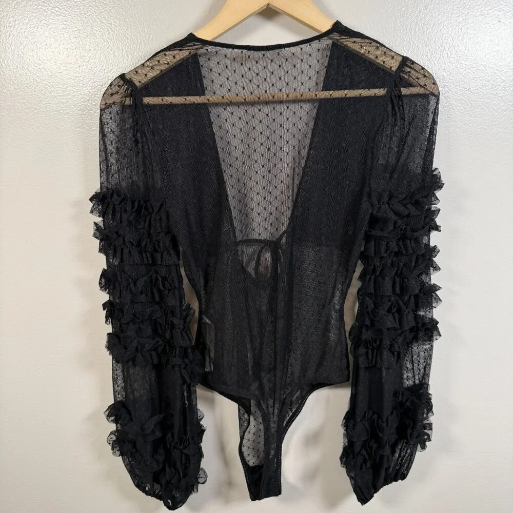 Free People Love Again Mesh Bodysuit Size XS Sheer Ruffle Romantic Sexy